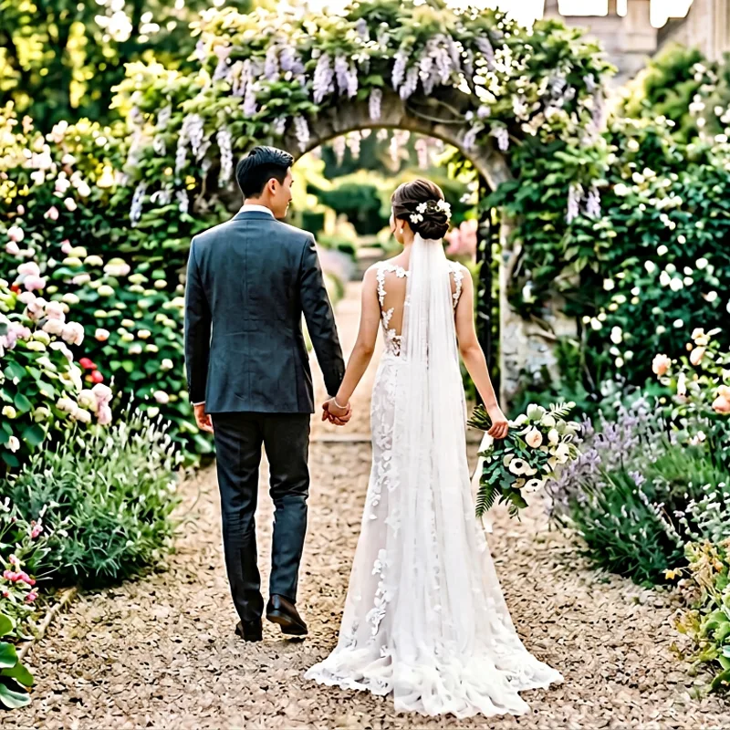 가든을 걷는 두 사람 뒷모습